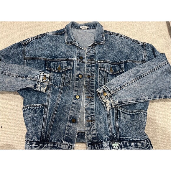 VTG Rare Guess Denim Jacket Men Large Georges Marciano Acid Washed Boxy Cropped - Picture 1 of 12